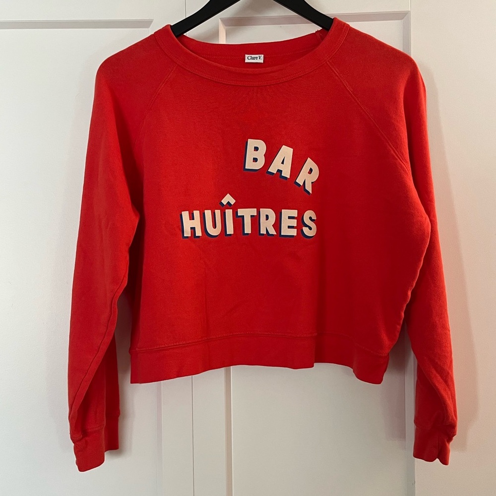 Clare V Red "Bar Huîtres" Crewneck Sweatshirt